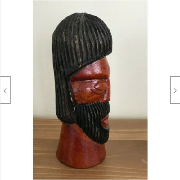 Hand Carved Wood African Bearded Face Statue Figurine 7" Tall Decoration - Picture 3 of 6